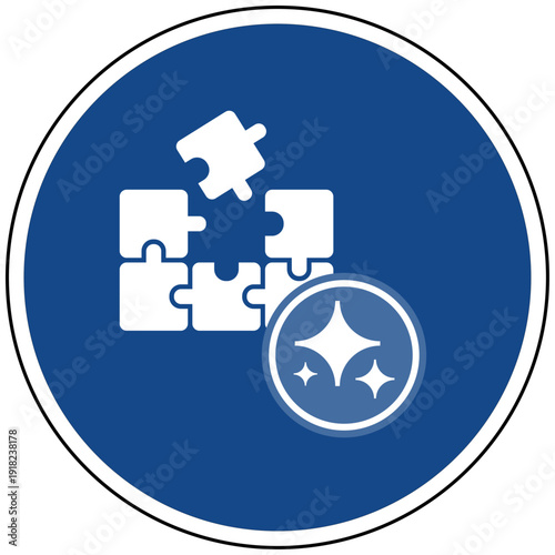 Puzzle Teile Symbol mit KI Symbol für künstliche Intelligenz Problemlösung Logik und Strategie blaues rundes Schild Vektor Design