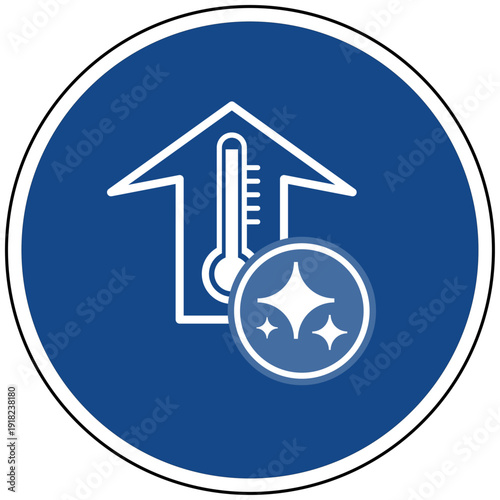 Thermometer mit Pfeil nach oben mit KI Symbol für künstliche Intelligenz Temperatur Wärme Klimawandel Überwachung blaues rundes Schild Vektor Design