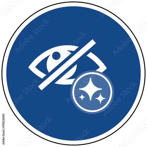 Auge durchgestrichen Blindheit mit KI Symbol für künstliche Intelligenz Barrierefreiheit und Sehbehinderung blaues rundes Schild Vektor Design