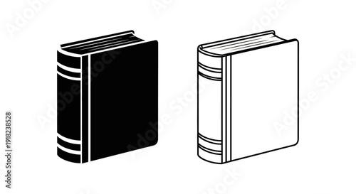 Two books, one black, one white, minimalist book illustration, simple book design Vector