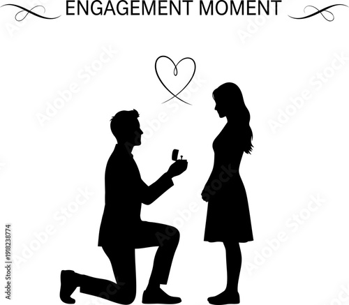Romantic engagement proposal moment silhouette