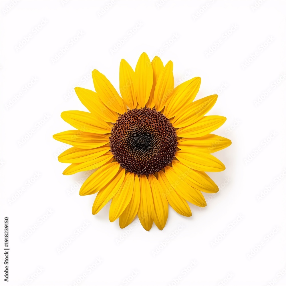 Fototapeta premium Realistic sunflower isolated on white background, detailed botanical illustration style