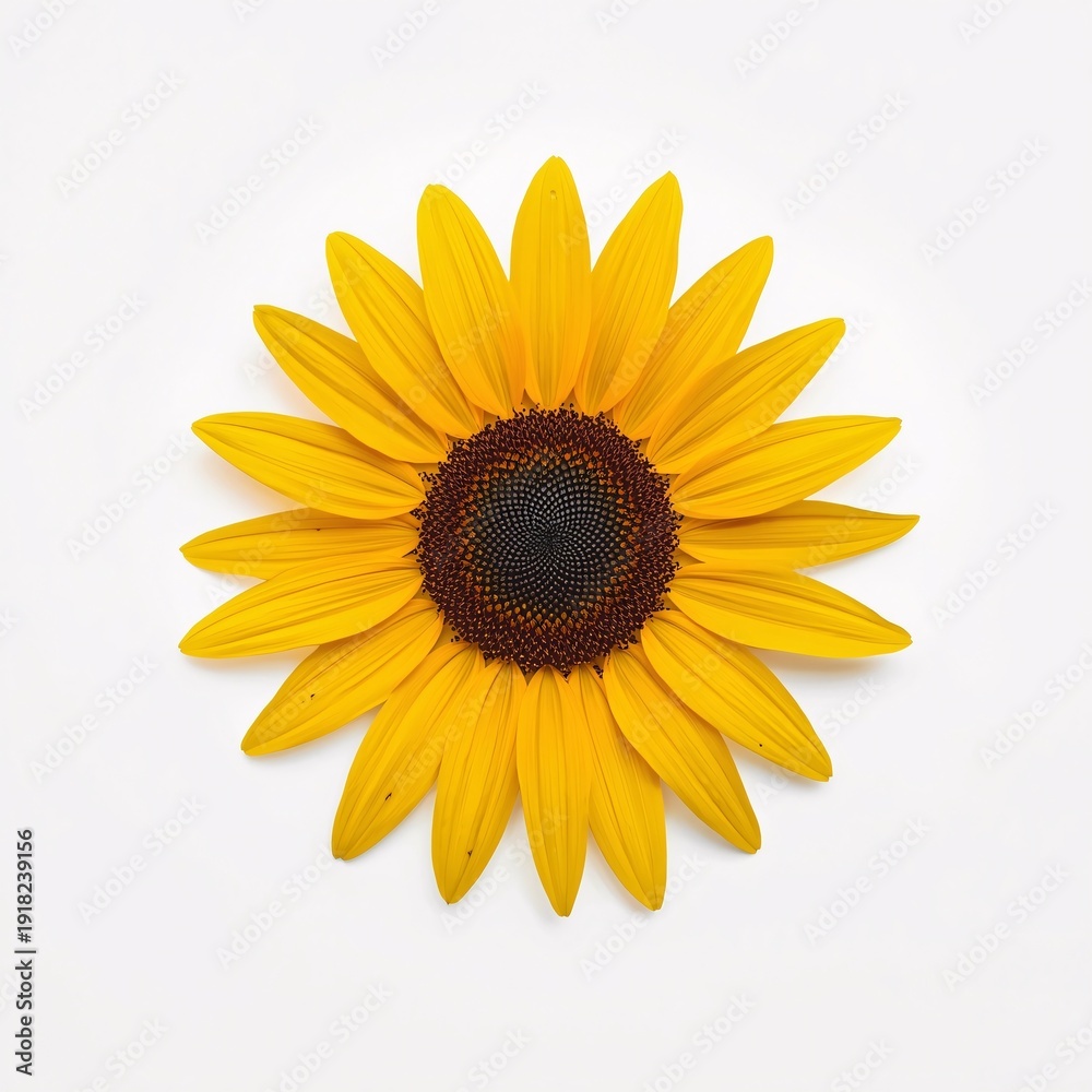 Fototapeta premium Realistic sunflower isolated on white background, detailed botanical illustration style