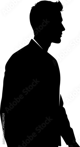 Silhouette of a man in profile against a white background