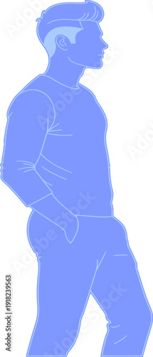 A blue silhouette of a man standing in profile