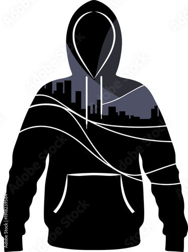 Black hoodie with white outline and diagonal lines