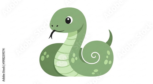 Cartoon green snake with spots curled up smiling