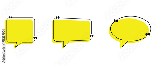 Quotation box vector icon set on yellow shape for text or testimonials, message template and various design projects.