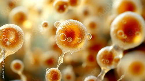 Close-up view of cellular structures with bubbles and texture