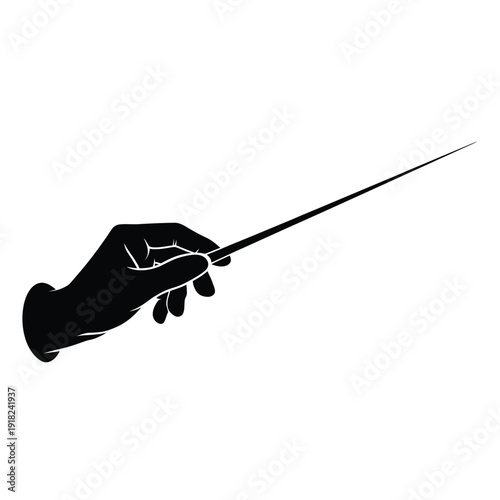 A black silhouette of a hand firmly grasping a thin pointed rod