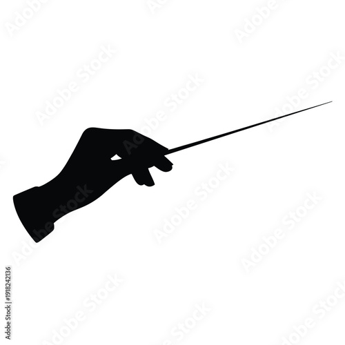 Silhouette of a hand holding and extending a thin pointed baton