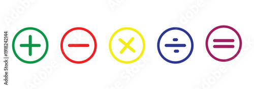 Colorful Plus and minus icon set. Divide and multiply icon vector flat are used in calculators, educational materials and finance apps.