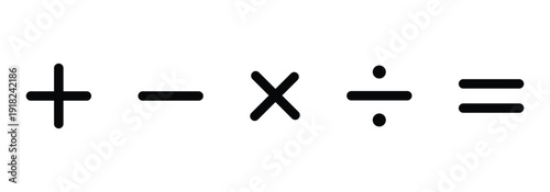 Collection of mathematical plus, minus, multiply, divide, and equals signs can be used for calculators, financial applications and educational project work.