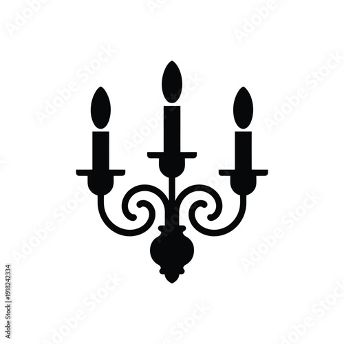 Elegant black silhouette of a three candle candelabra design