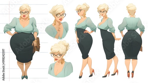 character sheet of a blonde teacher