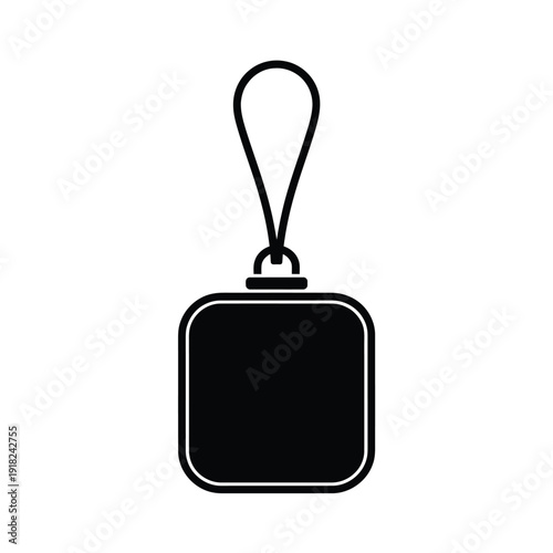 Simple black icon of a tag or badge with a string attachment