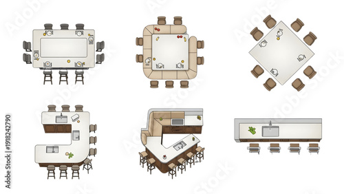 Modern Kitchen Island Configurations with Seating CAD Plan View Vector Pack for Interior Floor Plans