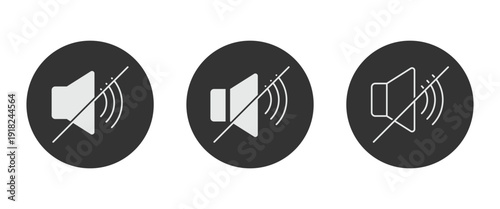 Mute volume button icon are used to silence audio output, disable microphones, sound turned off on videos, music players, or media apps. Vector illustration.