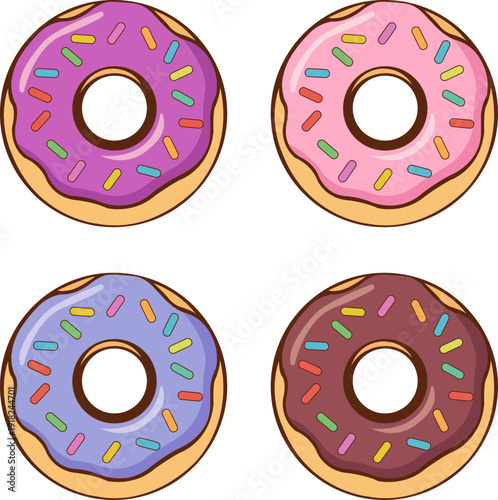 Colorful donut icon set with sweet dessert bakery food illustration collection