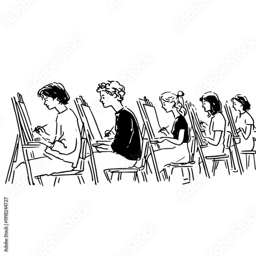 People Painting on Easels in Art Class