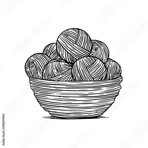 Yarn Balls in Bowl Isolated on White Background