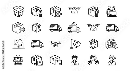 Logistics and transportation icons in a grid layout Vector