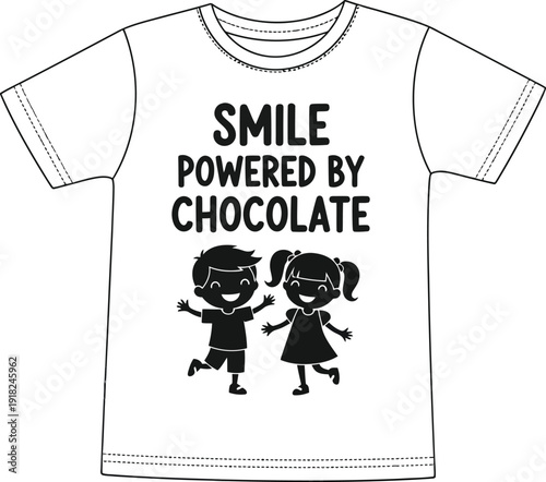 Smiling kids on chocolate powered tshirt with fun design