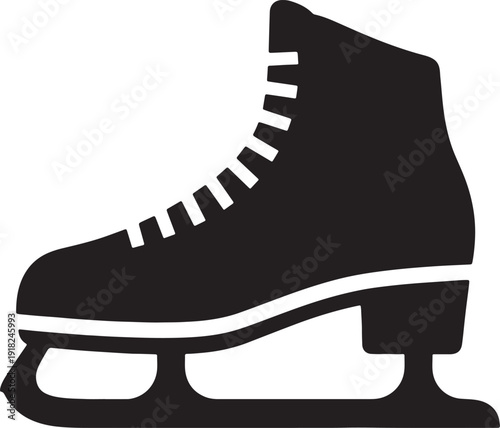 Black silhouette of a figure ice skate with white accents on a white background also transparent background