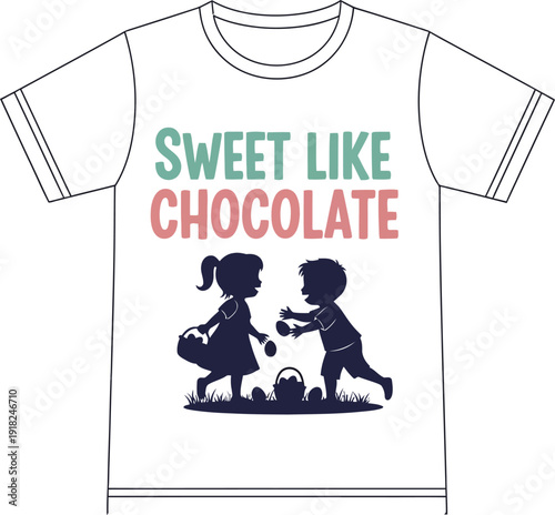 Vibrant t-shirt design with kids and sweet chocolate theme