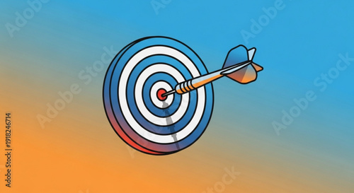 Dart hitting target center on blue orange gradient background illustration precision focus accuracy success strategy