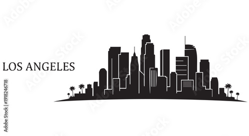 Los Angeles city skyline silhouette illustration with palm trees on Transparent Background