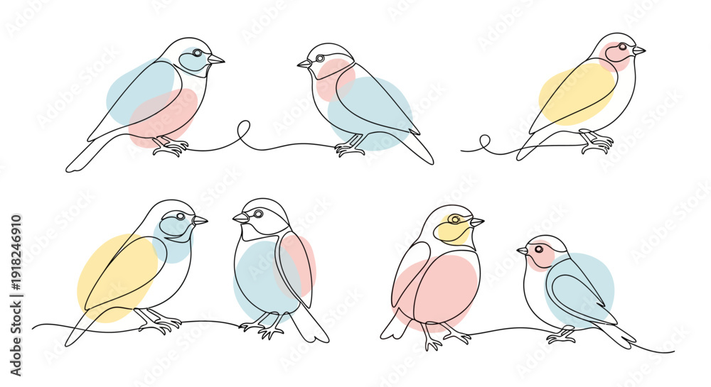 Obraz premium Colorful Birds Perched on Branches Illustration.