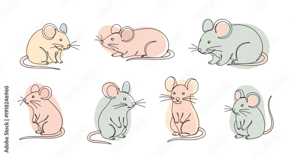 Obraz premium Colorful Cartoon Mice Set Illustration.