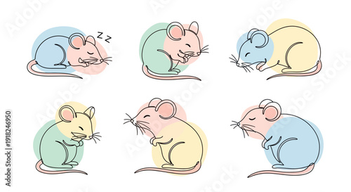 Colorful Cartoon Mice in Various Poses.