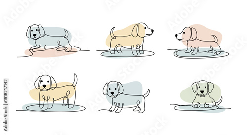 Simple Line Drawings of Dogs in Various Poses.