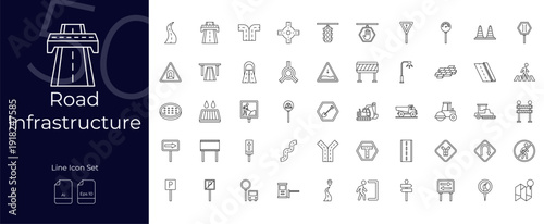 Road Infrastructure Line Editable Icons set