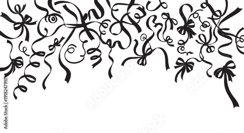 Elegant black ribbon and bow design element on Transparent Background for gift wrapping, decoration, or card making