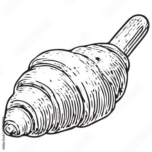 Croissant pastry sketch, french bakery bread illustration, breakfast food vector