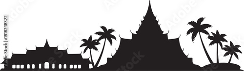 Phuket city skyline silhouette illustration with famous thai landmark building