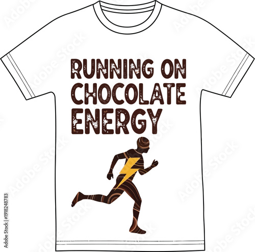 Fun running t-shirt with chocolate energy slogan and runner design