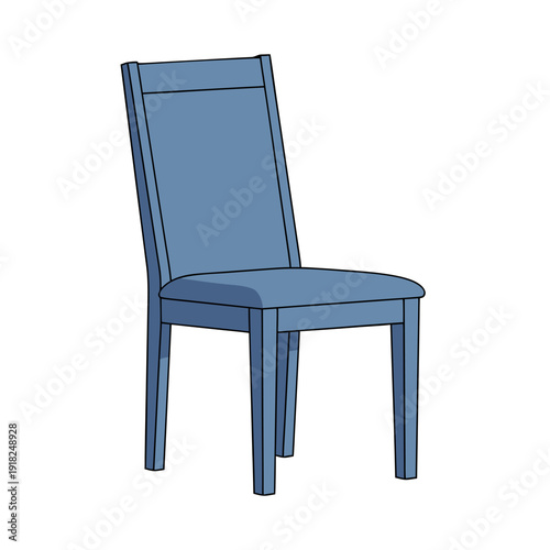 Simple blue wooden dining chair with cushioned seat and straight back, minimalist design for home furniture, suitable for dining room or kitchen decor