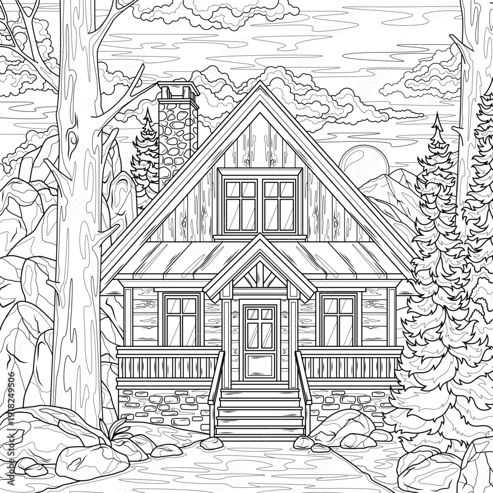 Obraz premium House in the forest.Coloring book antistress for children and adults. 