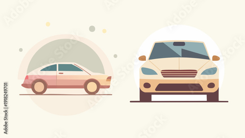 Modern car designs showcased from the side and front, representing automotive innovation and style