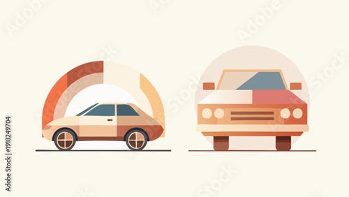 Modern Car Designs and Automotive Industry Representation with Graphic Elements