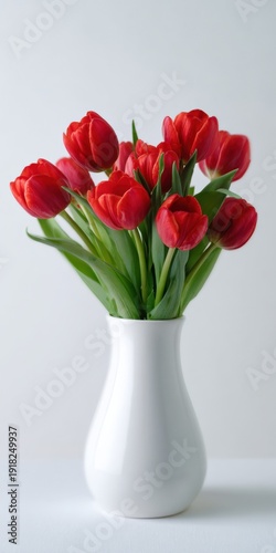 Wallpaper Mural Elegant red tulips in a white vase on a minimalist background Torontodigital.ca