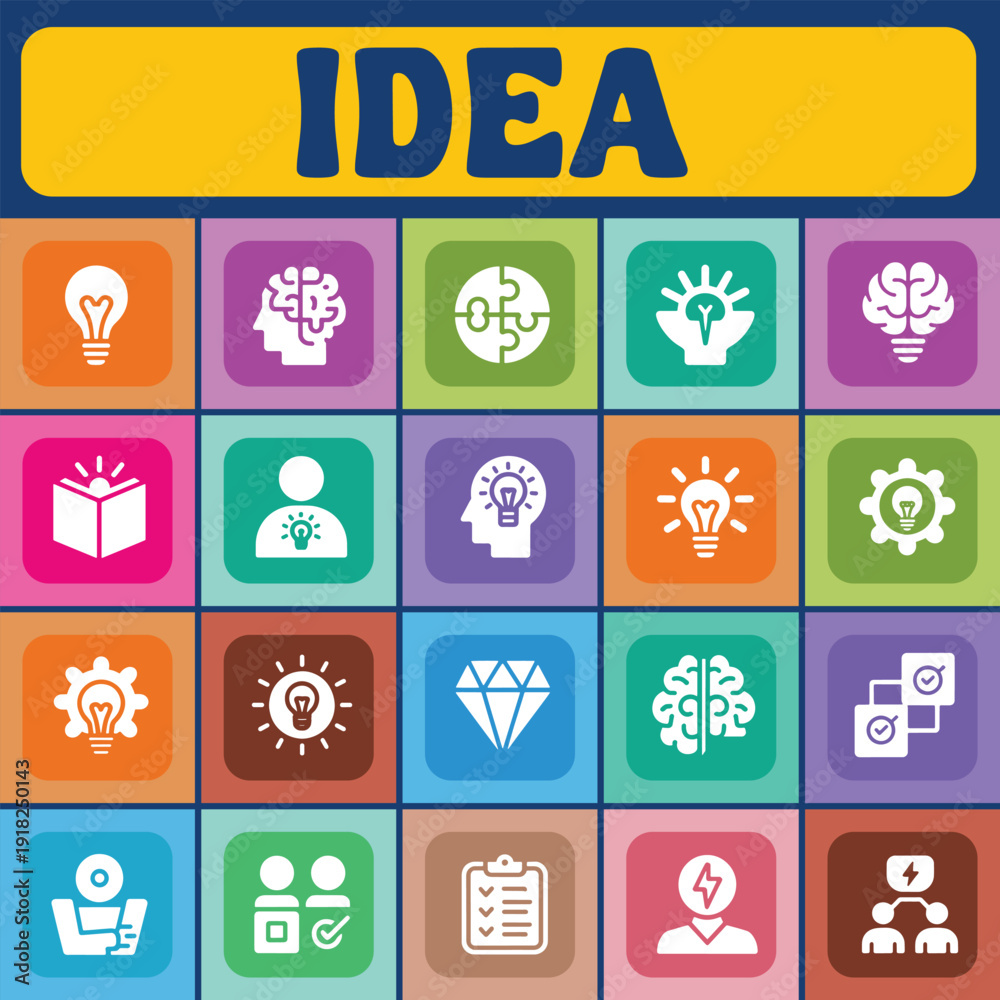 Fototapeta premium Creative Idea Concept with Colorful Business and Innovation Icons Grid