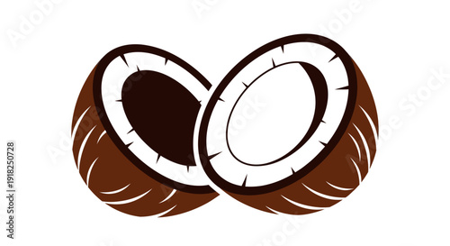 Fresh Halved Coconut Fruit with Brown Shell on Isolated White Background
