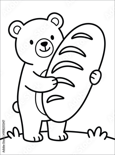 Cute Bear Holding Bread Coloring Page