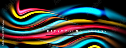 Abstract colorful waves flow across black background. Bright lines create dynamic, modern visual effect. Design features vibrant hues, smooth curves.