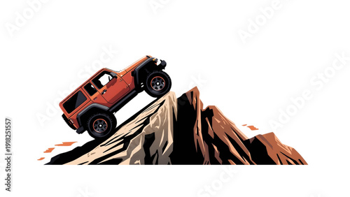 Vector illustration of a car on a mountain
